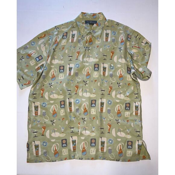 Tori Richard Tropical Shirt Men Large Hawaiian Martini 100% Silk BeachWear Retro - Picture 1 of 7